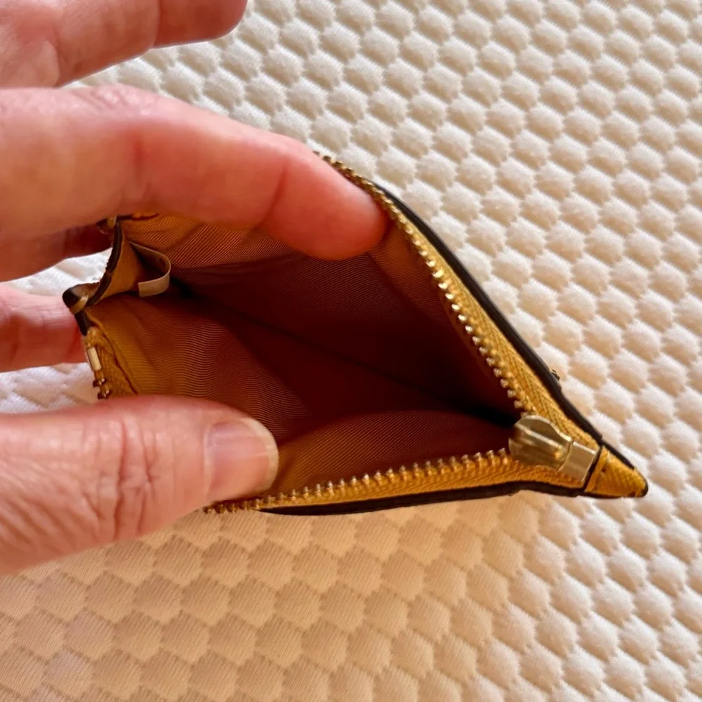 TORY BURCH Mustard Yellow & Snakeskin Card Holder Zipper Wallet